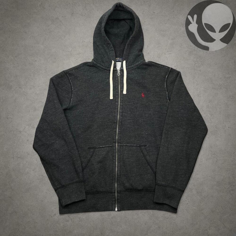 Ralph Lauren Dark Charcoal Gray Zip Hoodie with Red Pony